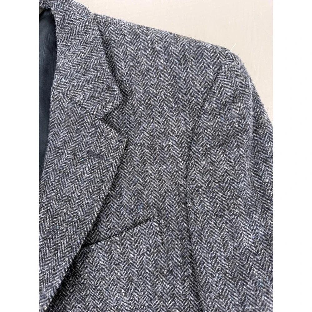 Jos A Bank Harris Tweed Grey Herringbone Wool Blazer Sport Coat 41L Mens Long